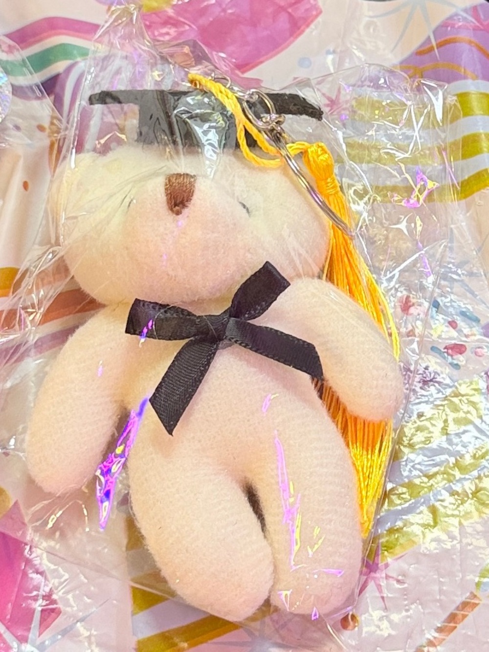 Bear Keychain with Graduation Cap and Tassel - White